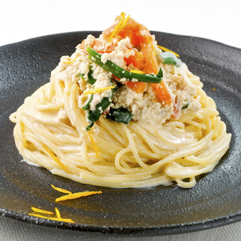 白味噌ソース　ゆずの香りと白和えの冷製パスタ