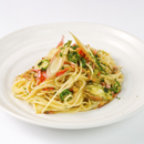 桜えびとおくらとなめたけのパスタ